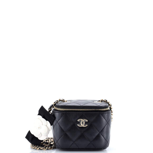 Chanel Handbags - Chanel Mini Camellia Bow Vanity Case with Chain Quilted Lambskin